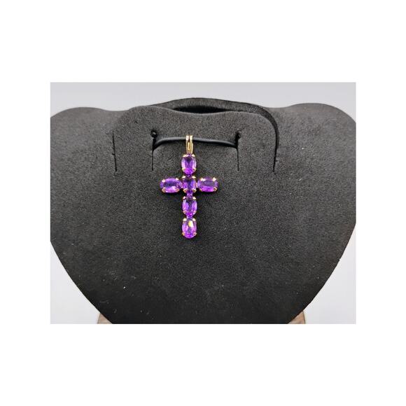 Amethyst & 10k Gold Cross - Picture 2 of 5